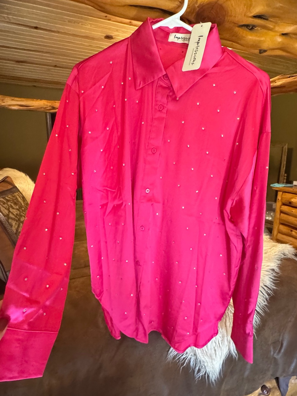 Impressions women’s Pink Button-Up Shirt with Stud Detail